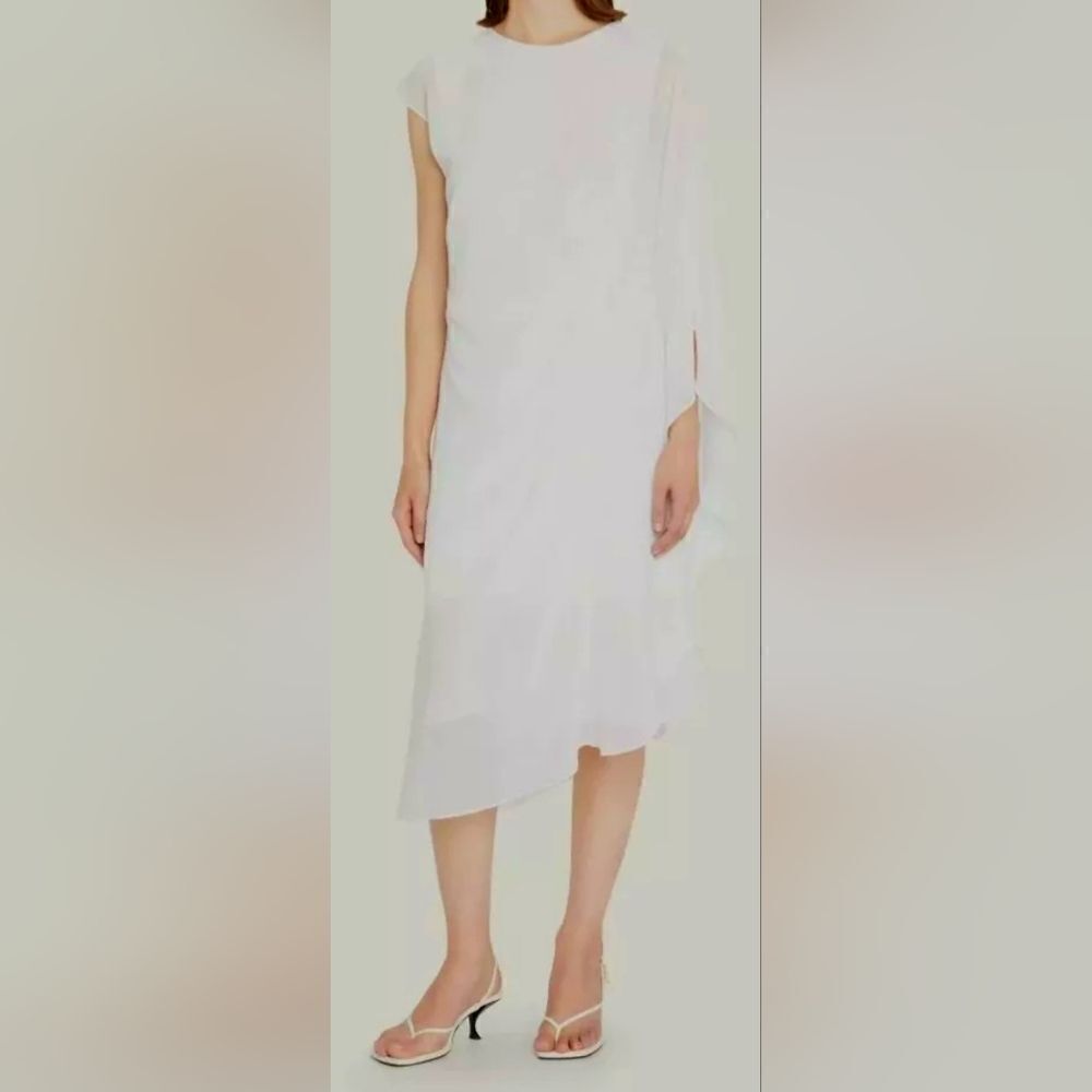 Kobi Halperin Sheila Gathered Midi Asymmetric Dress NWOT size Large White